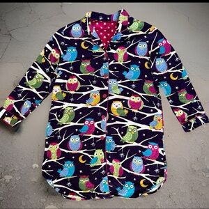 NICK & NORA Gown XX-Large Purple Owl Button Up Cotton Flannel Sleepshirt NEW